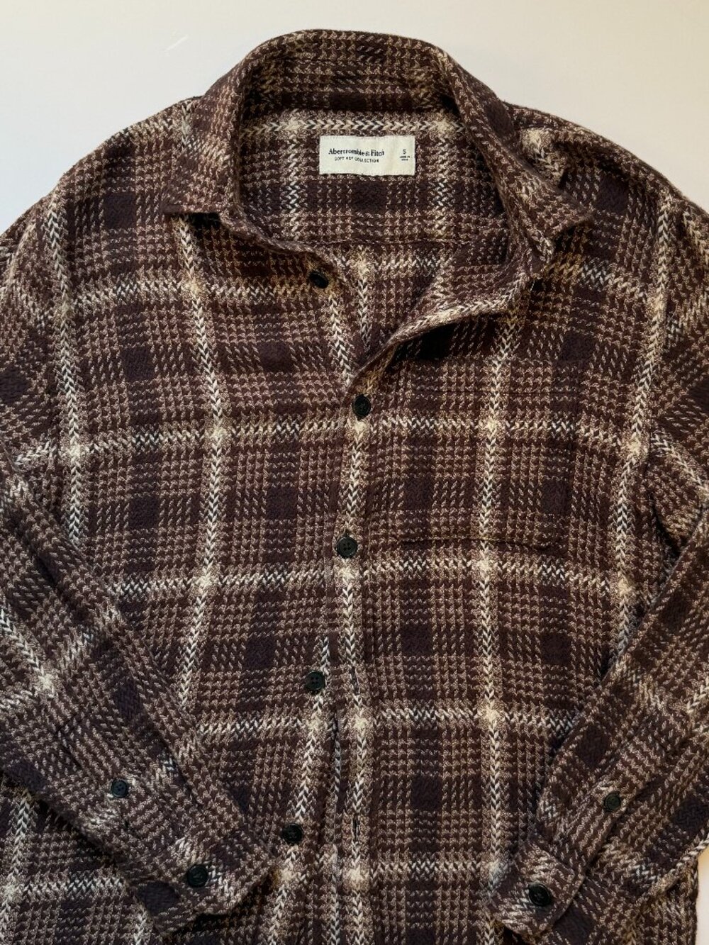 Abercrombie & Fitch Plaid Flannel 100% Cotton Mens Small Brown Tan Button Front